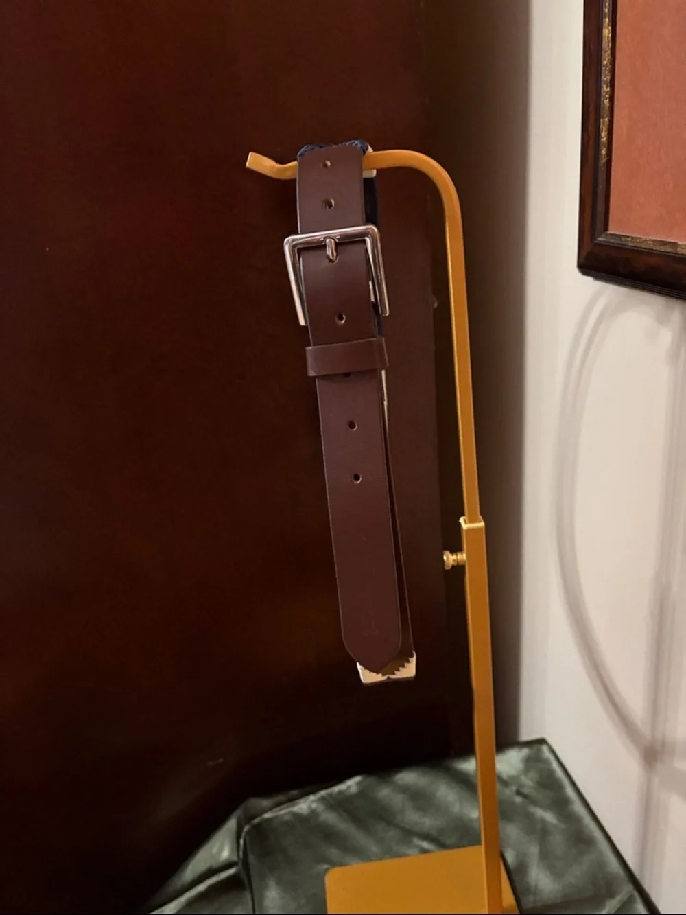 Woven Geometric Belt in Navy, Cream & Brown
